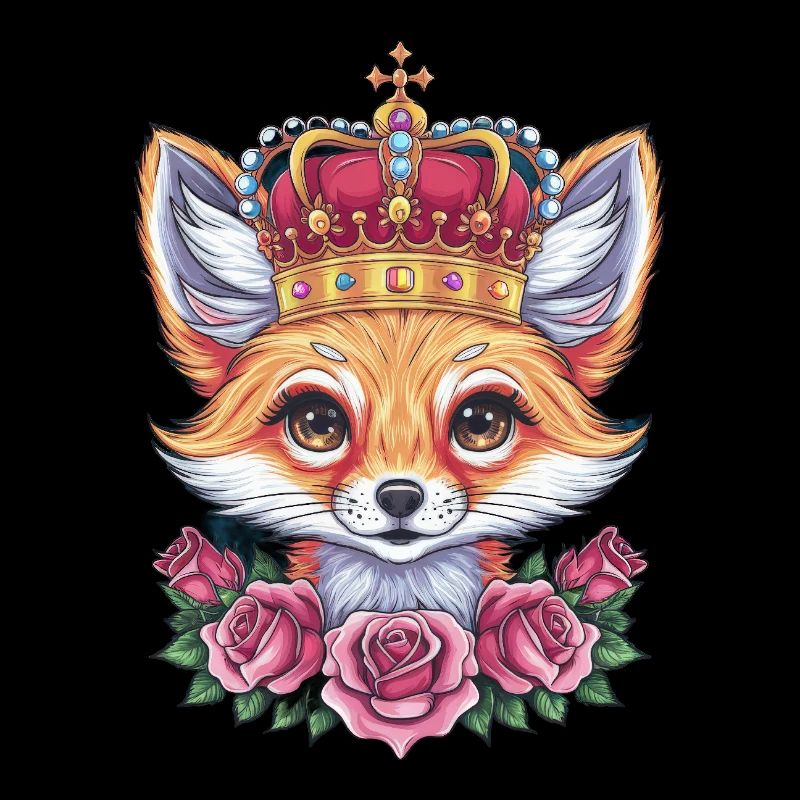 Fennec Desert Fox with Crown and Roses