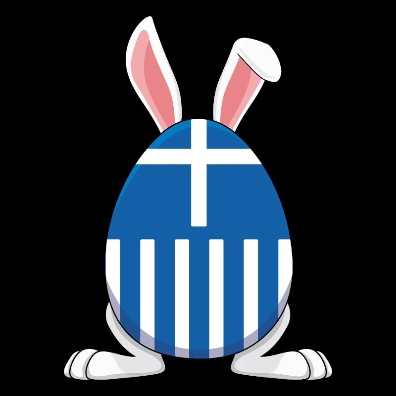 Greek Easter Egg with Bunny Ears on Blue