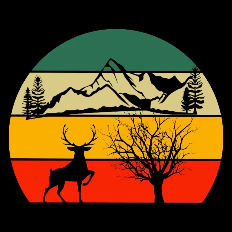 Deer Forest Animal Tree Retro Nature