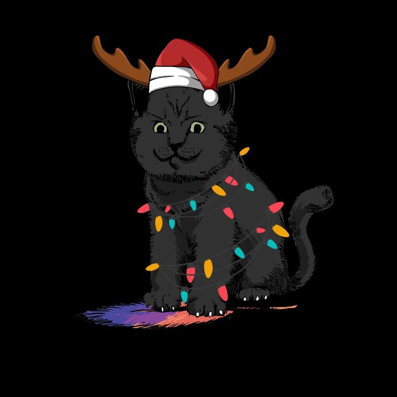 Reindeer Black Cat Christmas Lights Funny