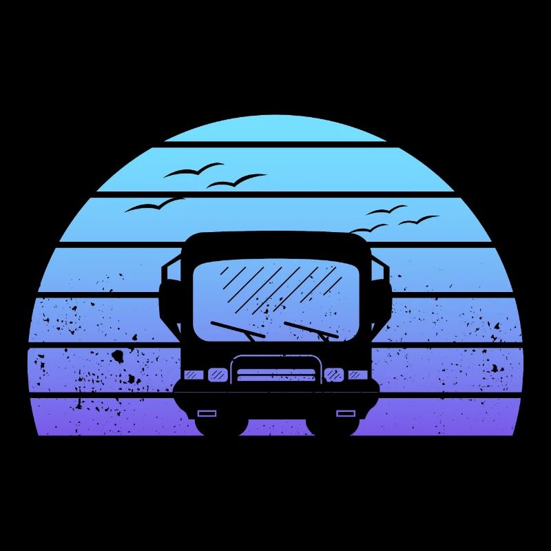 Silhouette de camping-car classique au coucher du soleil