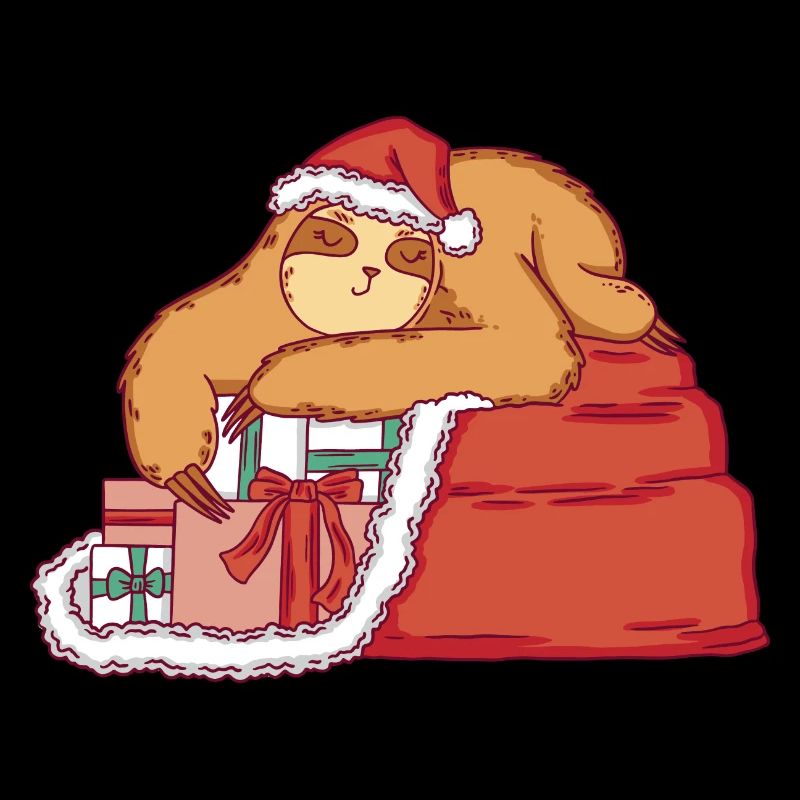 Faultier als Weihnachtsmann mit Weihnachtsgeschenk