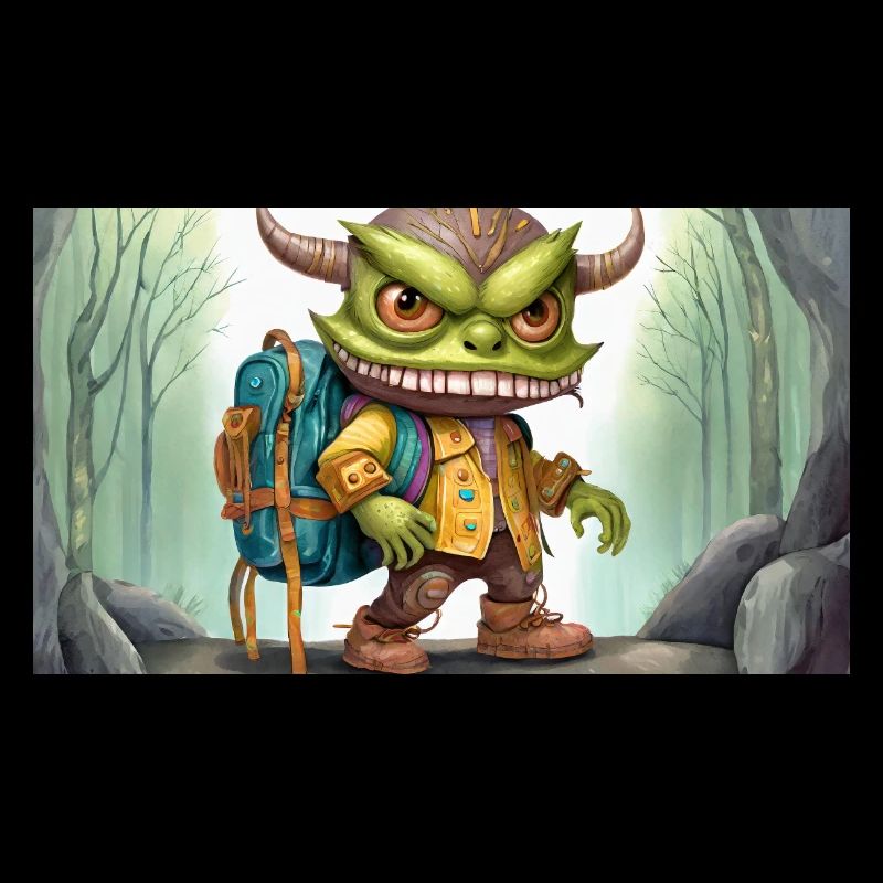Monstre vert avec des cornes - jeune mignon petit