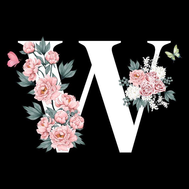 Lettre w fleurs rose