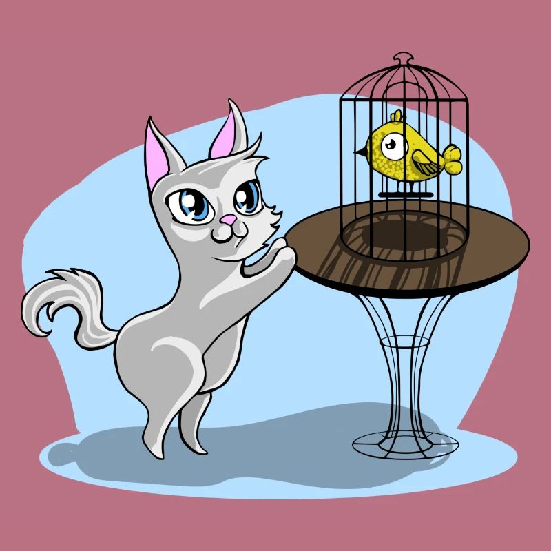 Katze mit Vogel