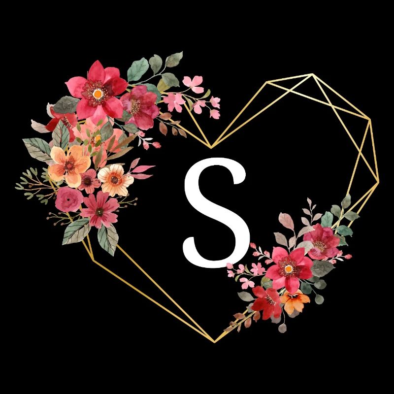 Buchstabe s florales goldenes Herz