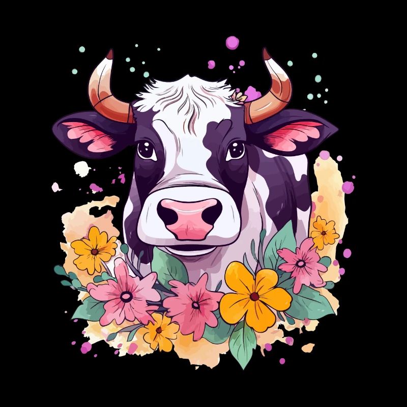 Vache et fleurs