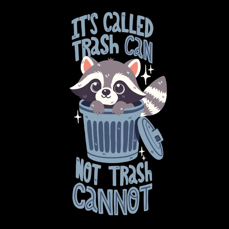 Garbage can pun with cute raccoon