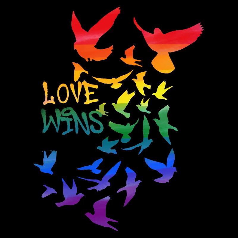 love wins , tauben, taube, graffit, regenbogen