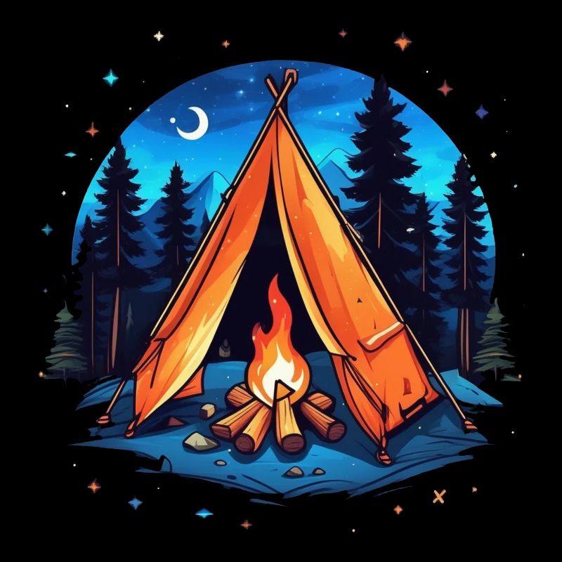 Camping, tent and campfire