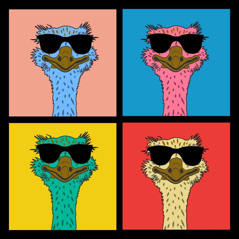 Pop Art Straußen-Laufvogel mit Sonnenbrille