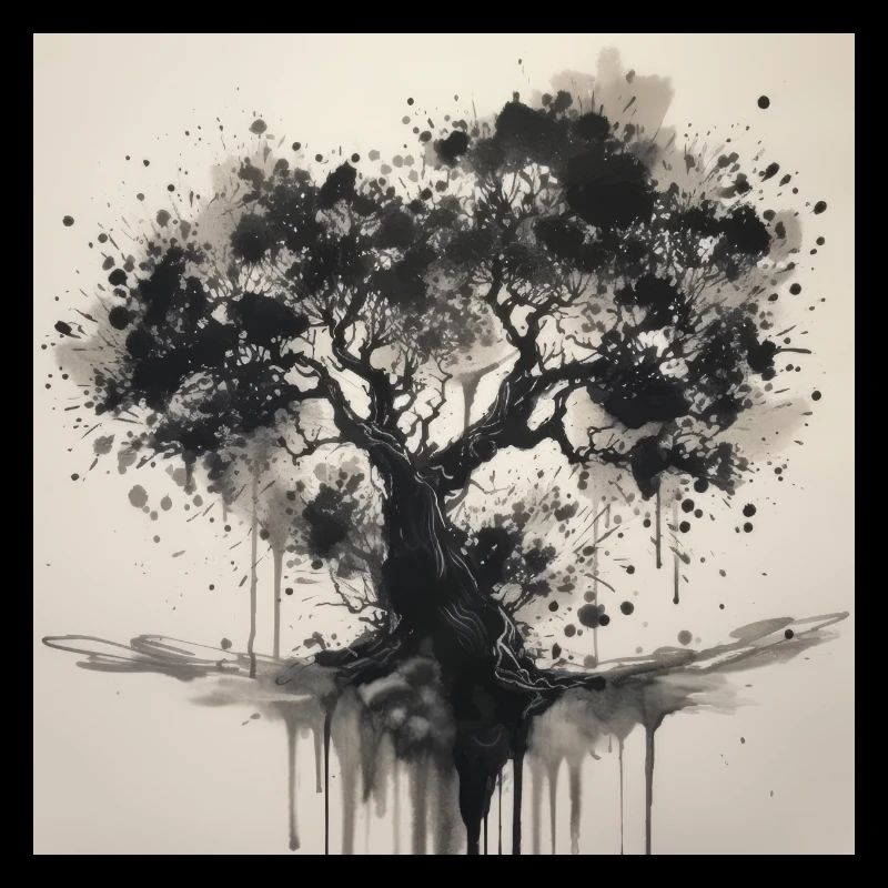 Schwarzer Baum im Aquarell-Stil