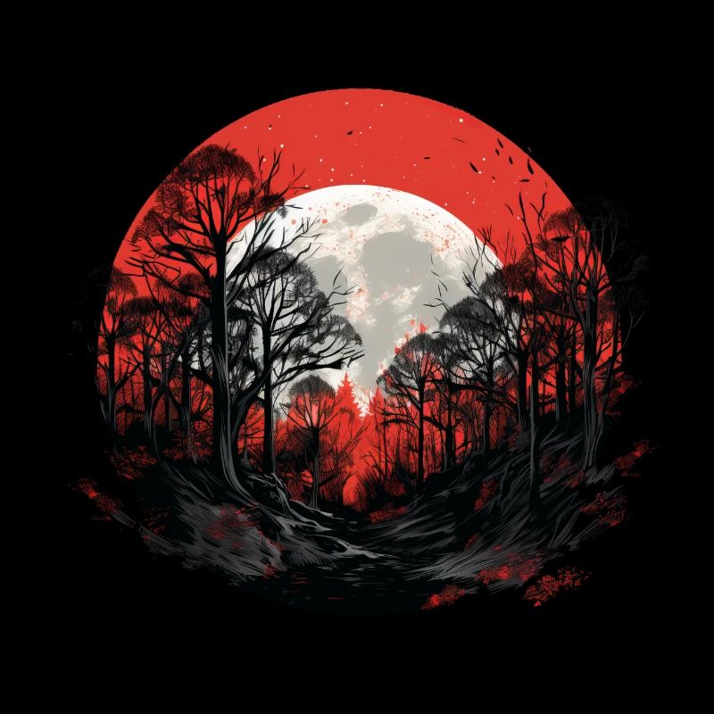 Red night in forest