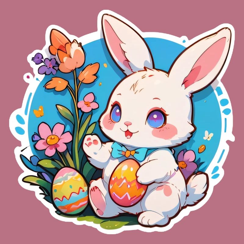 Easter bunny sitting with easter eggs