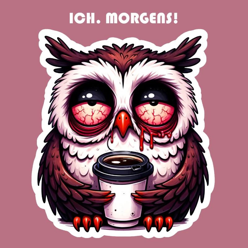 Eule verschlafen mit Kaffee