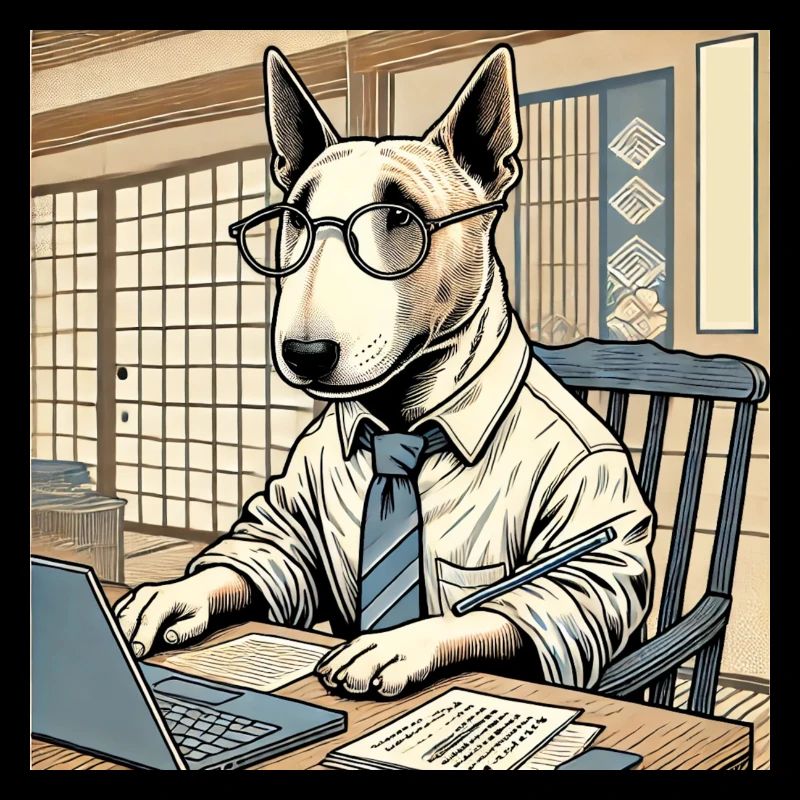 Bull Terrier au bureau - Ukiyo-e Style