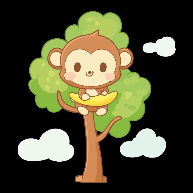Affe sitzt auf dem Baum und isst eine Banane