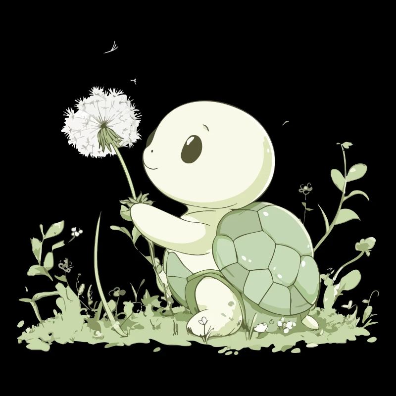 Schildkröte mit einer Pusteblume