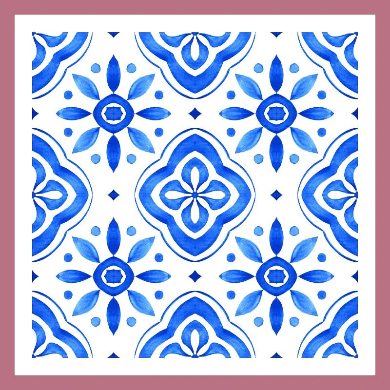 Blue Mediterranean Tile Watercolour Pattern