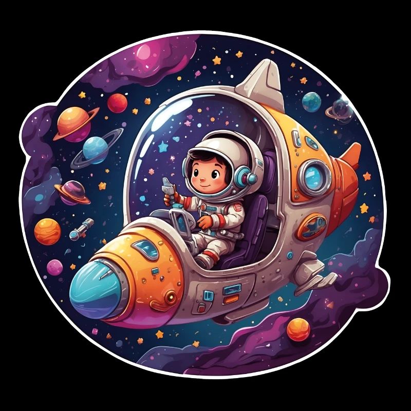 Kleiner glücklicher Astronaut im Raumschiff
