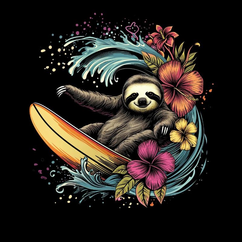 Surfer Sloth Vintage Hawaii Gift