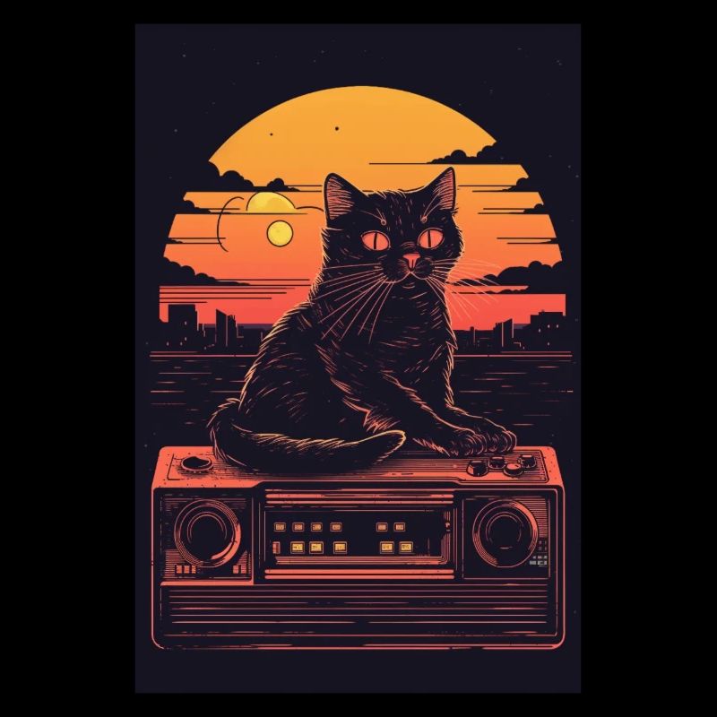 Cat Synthesizer Katze Retro Vintage Studio Gear