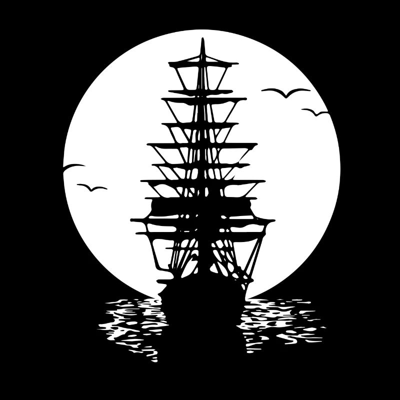 Pirate ship sails in the sunset