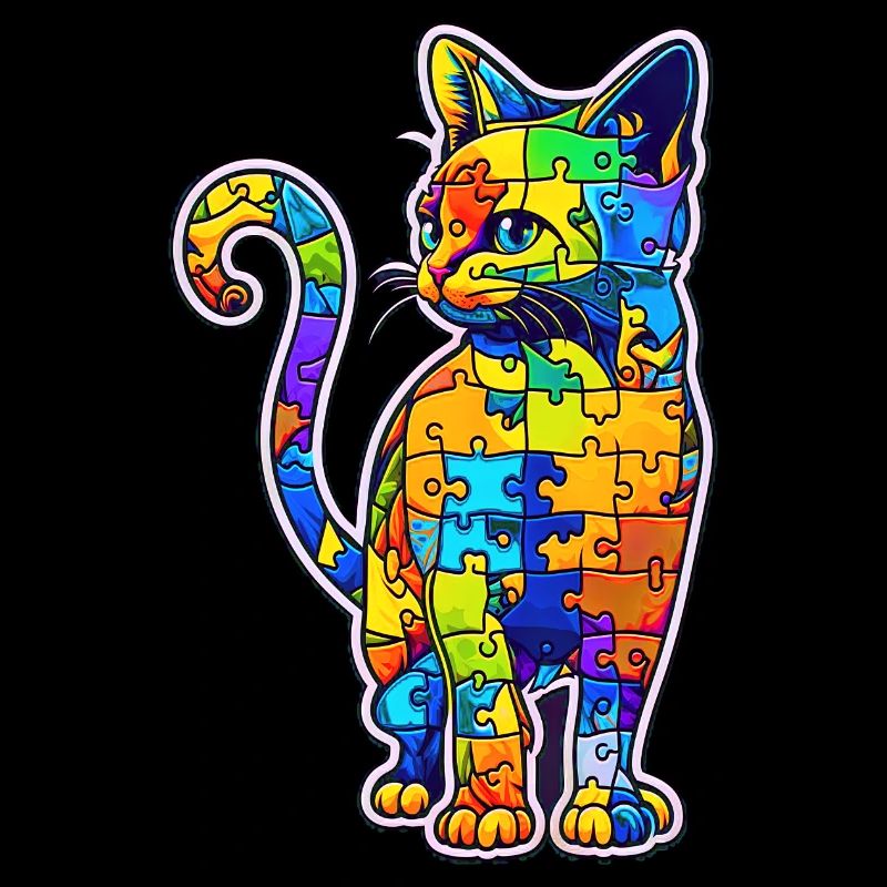 Soutien sensibilisation à l'autisme chat coloré