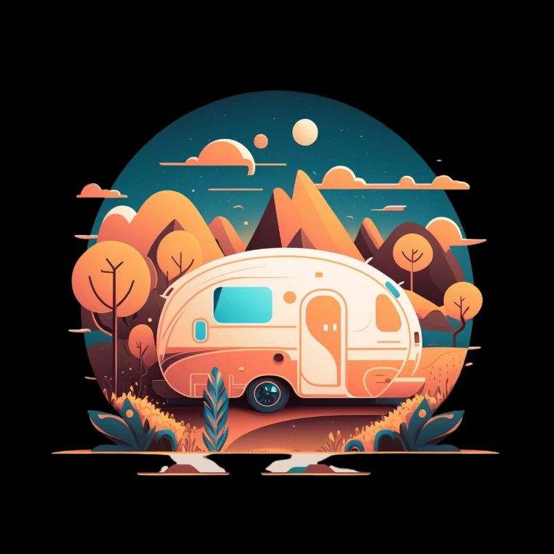 Camping with a caravan in nature
