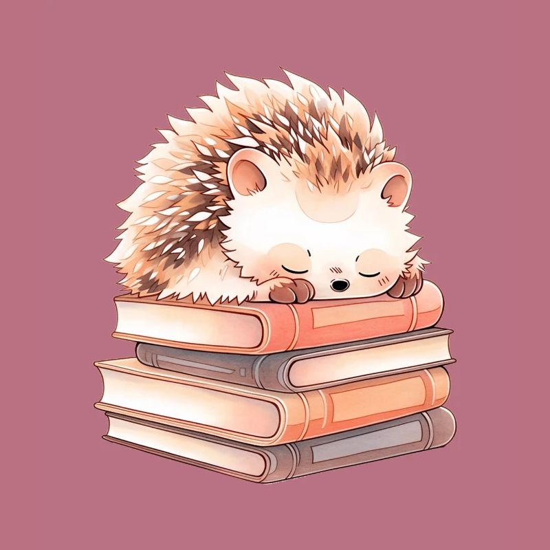 Cute hedgehog sleeping on books