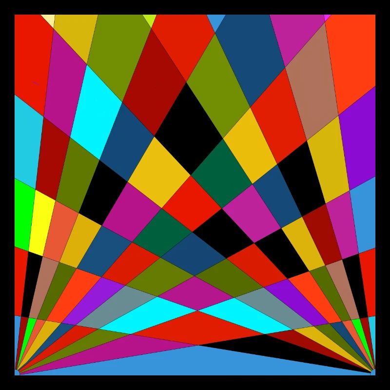 Multicoloured radiating design.