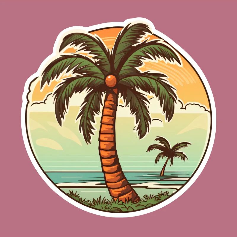 Palm tree with a single coconut