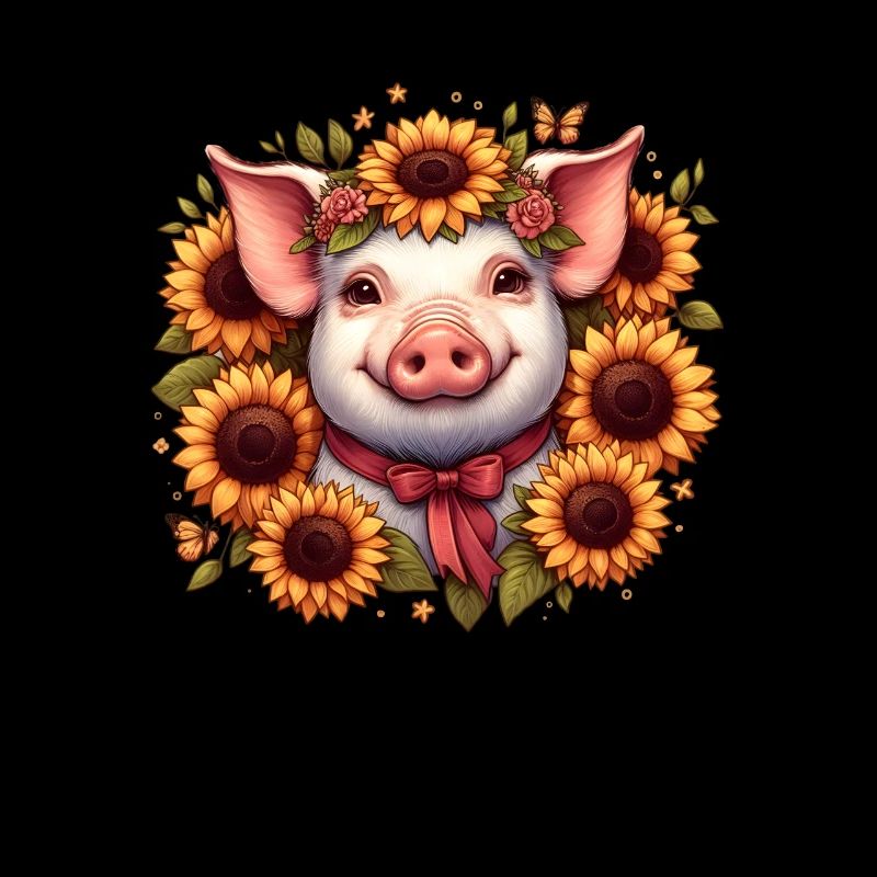 Cochon avec arc et tournesols