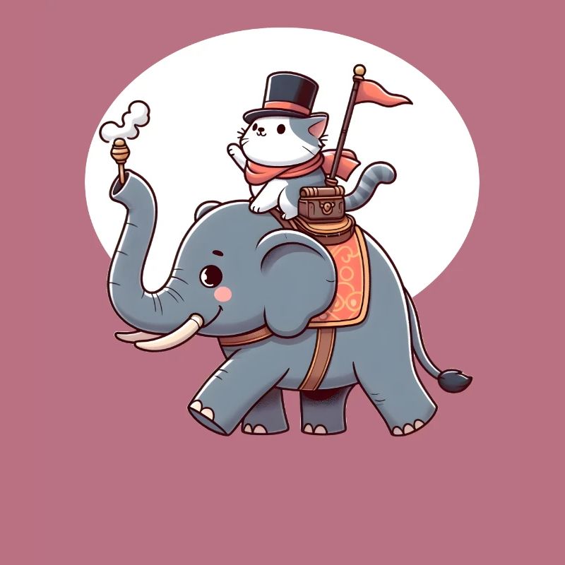 Le chat monte à dos d’éléphant