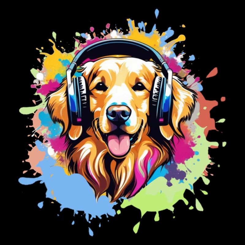 Golden Retriever,bunt, Malerei,kopfhörer, Graffiti