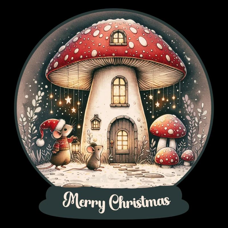 Christmas mice and a toadstool house