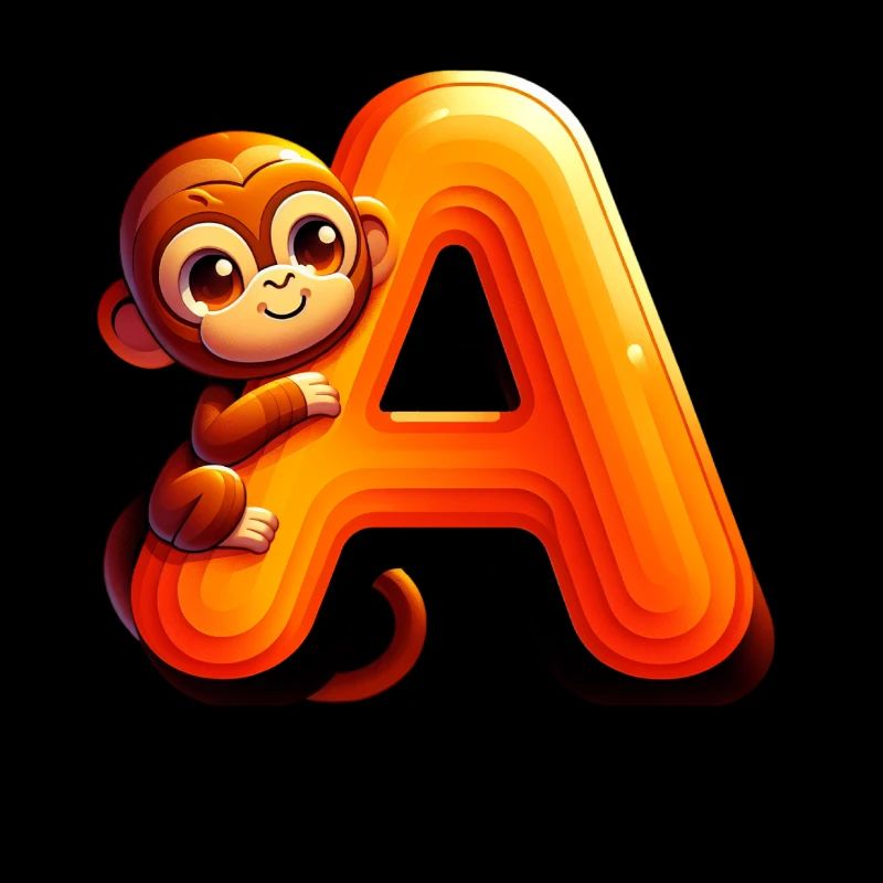 Cheerful monkey with glowing letter A