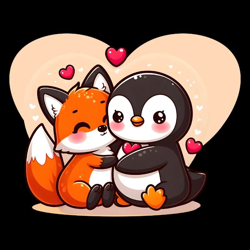 Renard mignon câlin pingouin