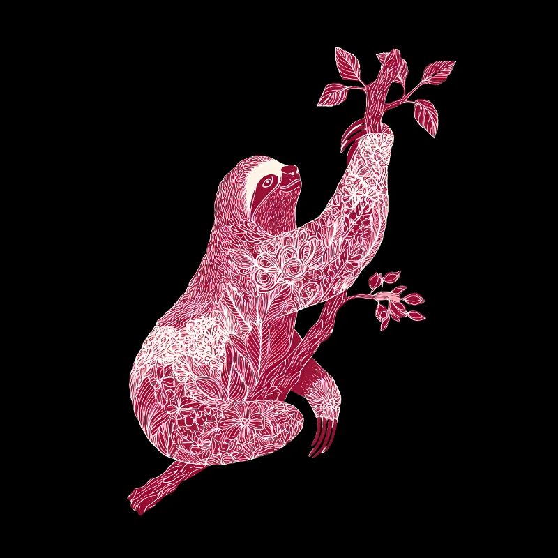 Faultier mit rotem Blumenmuster – Line Art