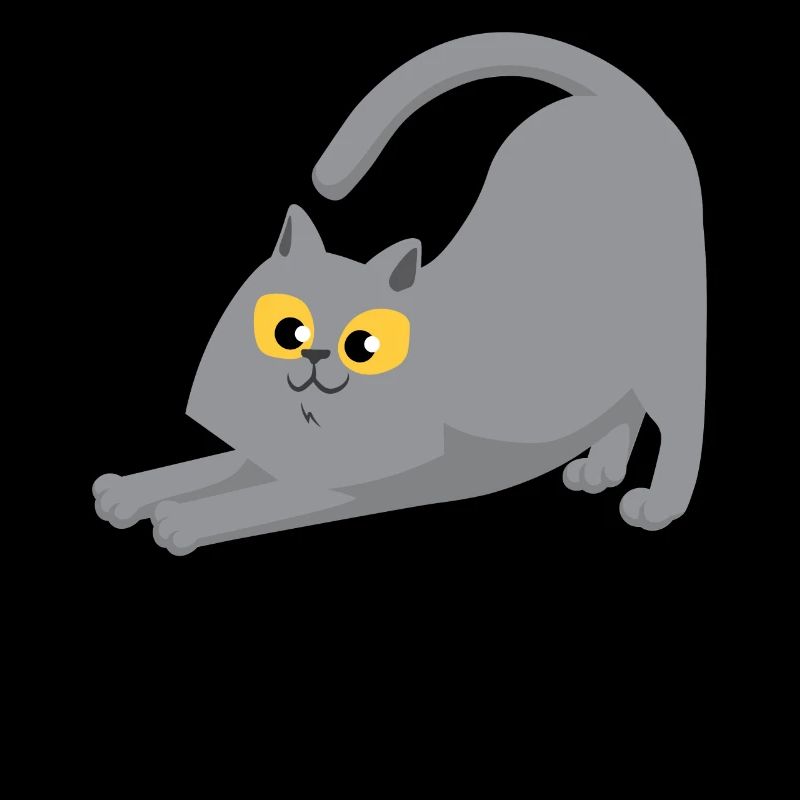 Glückliche graue Katze Stretching