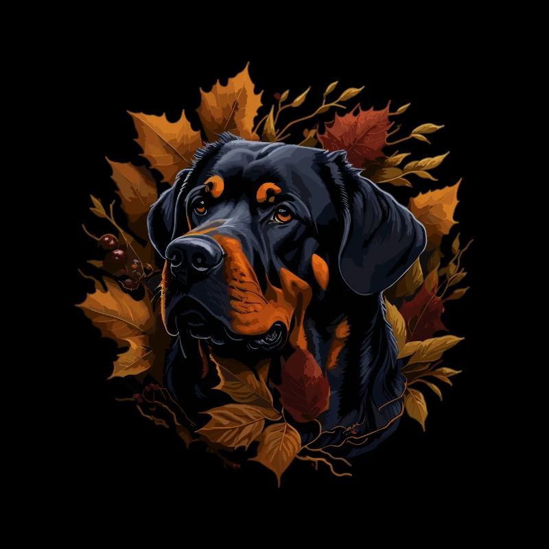 Chien rottweiler dans les feuilles d’automne d’automne