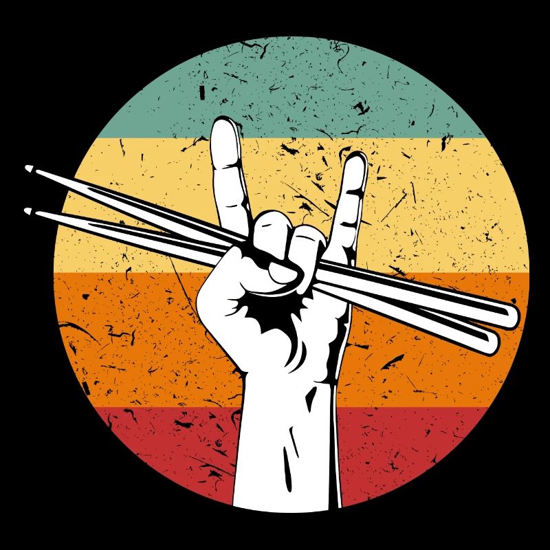 Rock Hand Zeichen Retro Drumsticks Drum Player