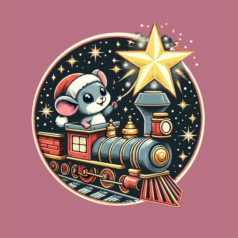 Modèle de Noël Train Souris Étoile Enfants Mignon
