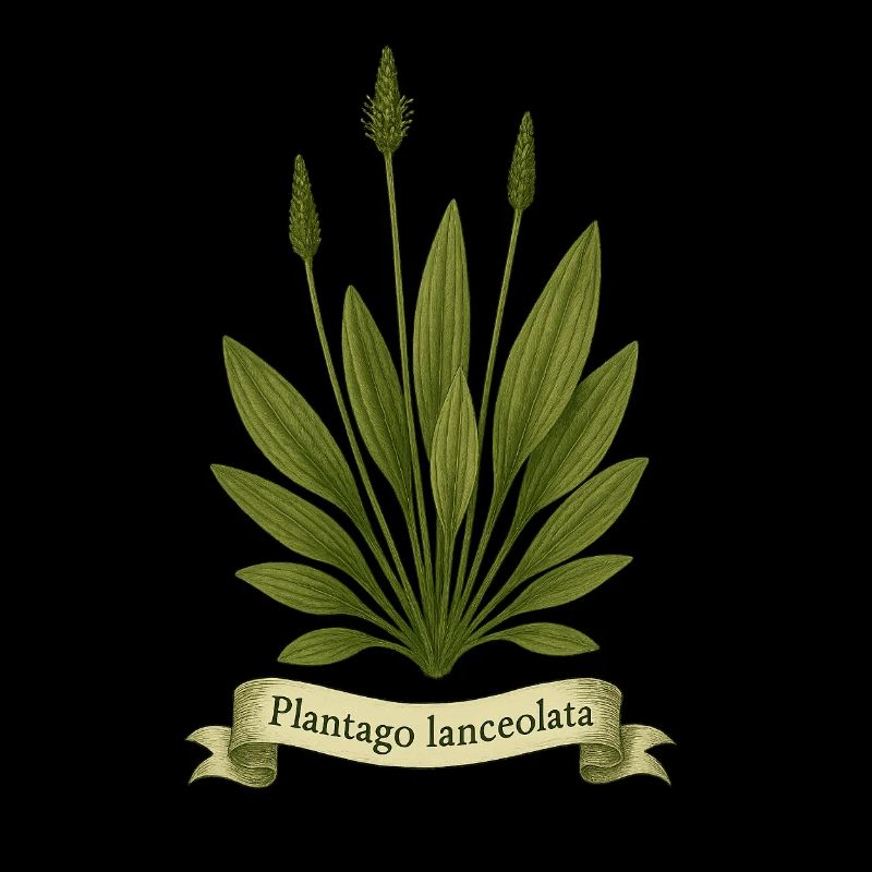 Plantago lanceolata Botanical Wild Herb Design