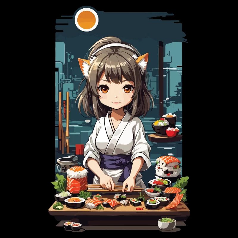 Anime Sushi Master Kawaii Kemonomimi Chef Design