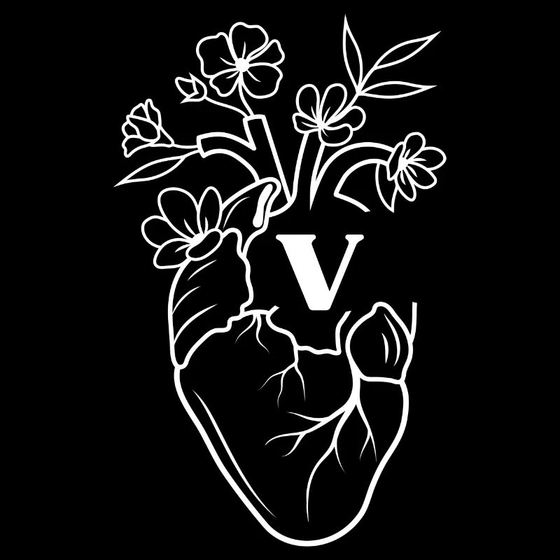 Buchstabe v Herz weiße florale Anatomie