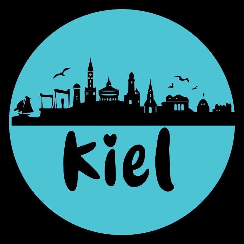 kiel, skyline, kreis, scherenschnitt,blau