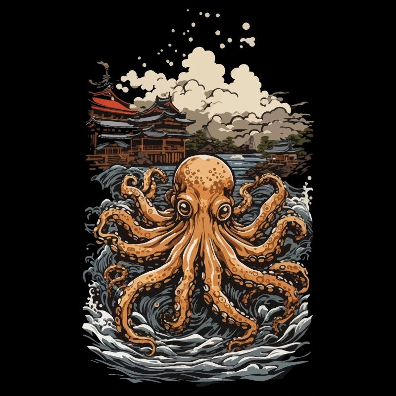 Ukiyo-E Style Octopus Retro Kraken Art Design