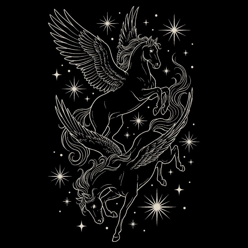 Two Celestial Pegasus Horses Between Stars