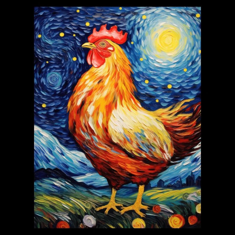 Chicken, Van Gogh, Starry Night Style